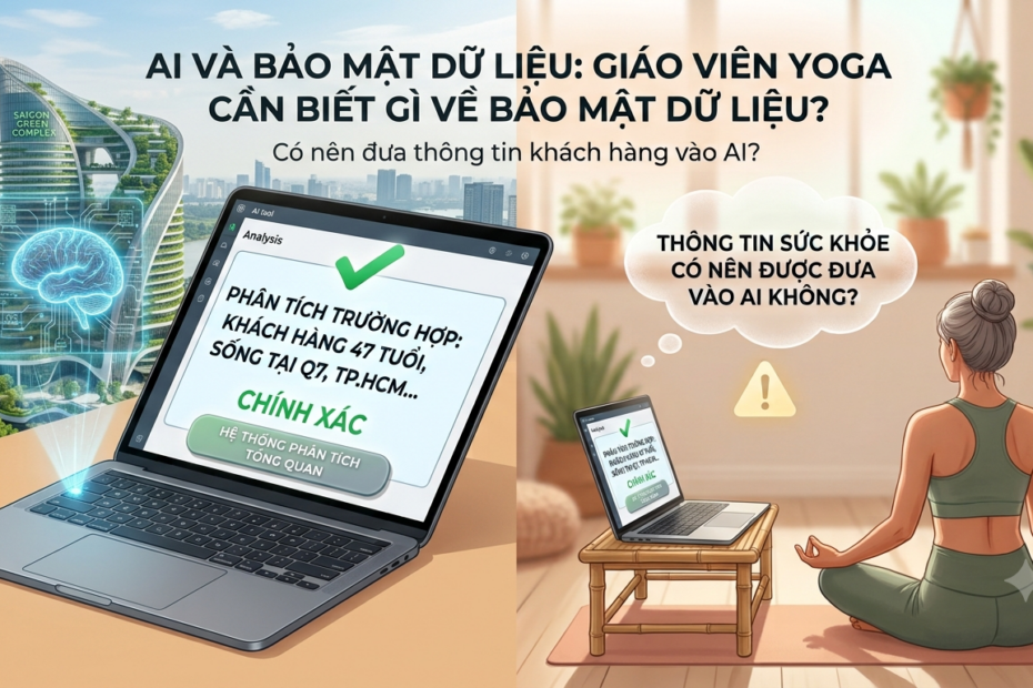 Có nên đưa thông tin khách hàng vào AI? Tìm hiểu về AI và bảo mật dữ liệu, thông tin cá nhân, dữ liệu sức khỏe và quyền riêng tư dành cho giáo viên Yoga.
